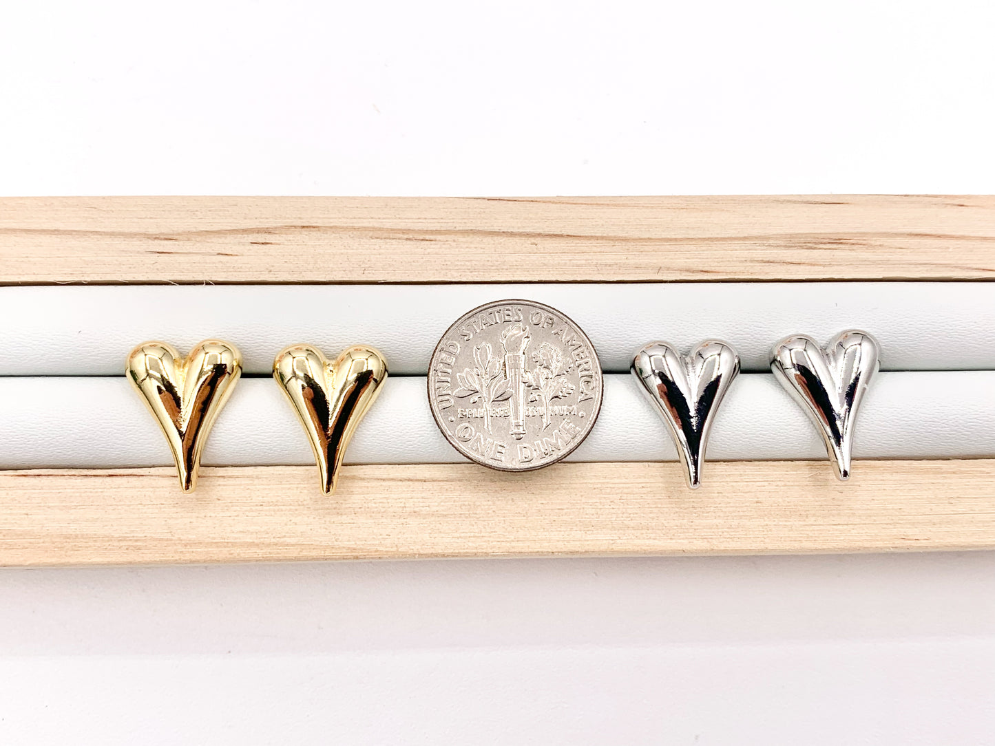 Cute Puffy Heart Earring Stud in Real 18K Gold and Silver Plated Over Copper 5 PAIRS