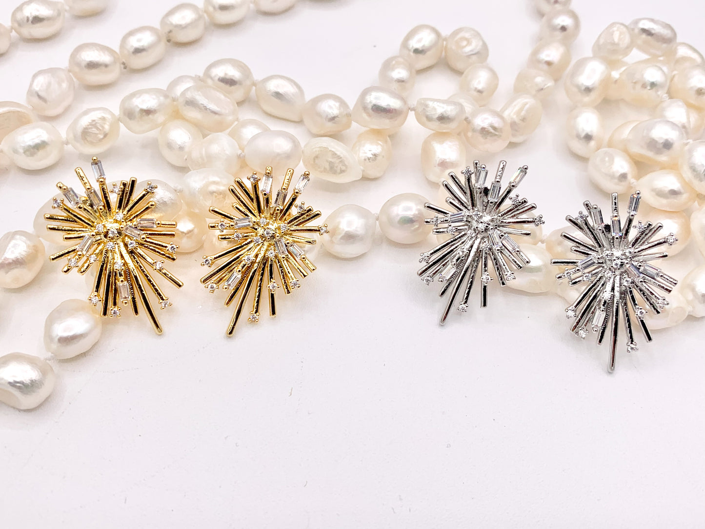 Luxury Fireworks CZ Pave Earrings in 18k Gold and Silver Over Copper 3 PAIRS