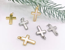 Cargar imagen en el visor de la galería, Dainty Cute White Lip Shell Cross Charms in 18K Gold/Silver Plated Copper 6 PCS
