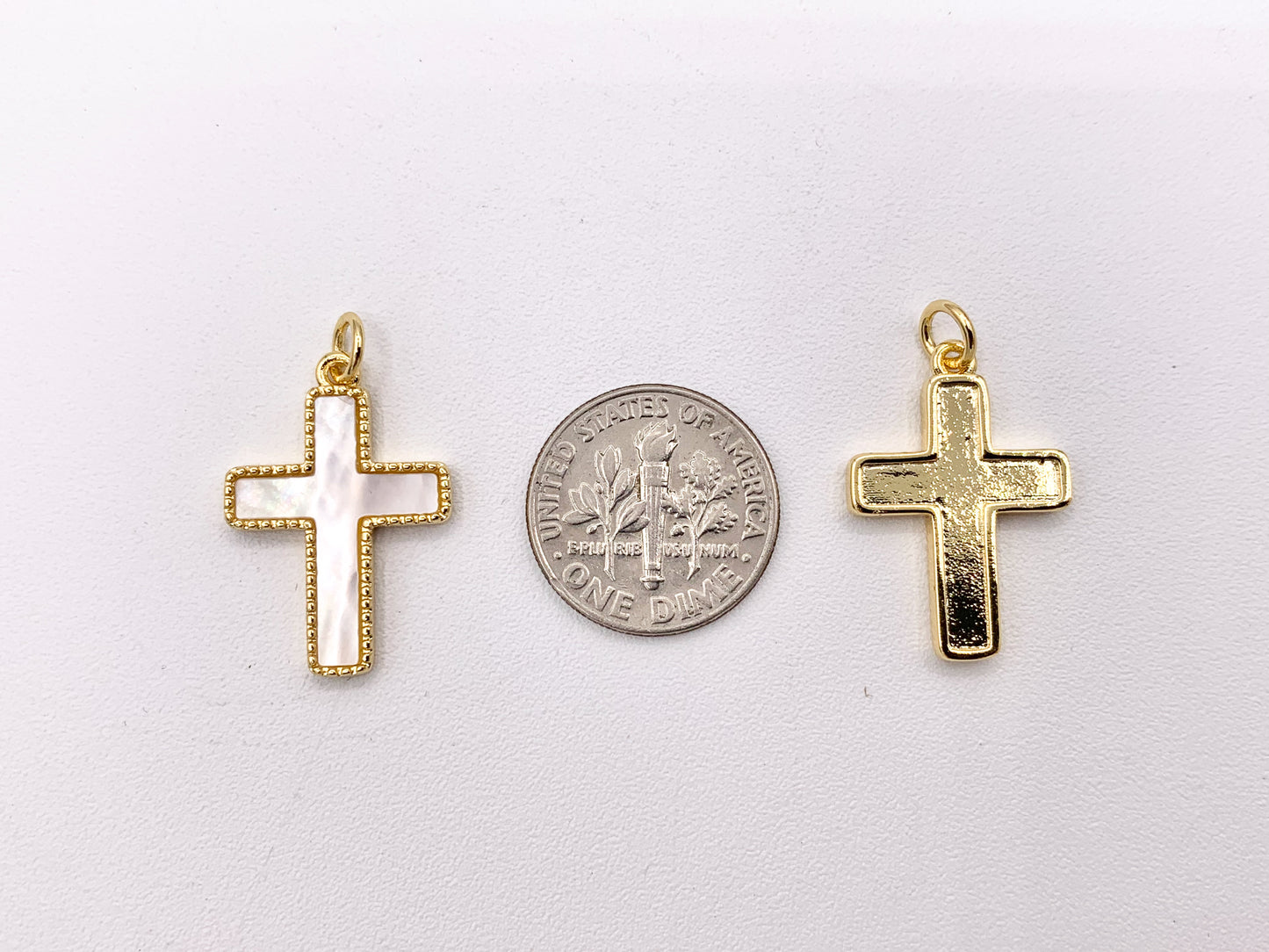 Dainty Cute White Lip Shell Cross Charms in 18K Gold/Silver Plated Copper 6 PCS