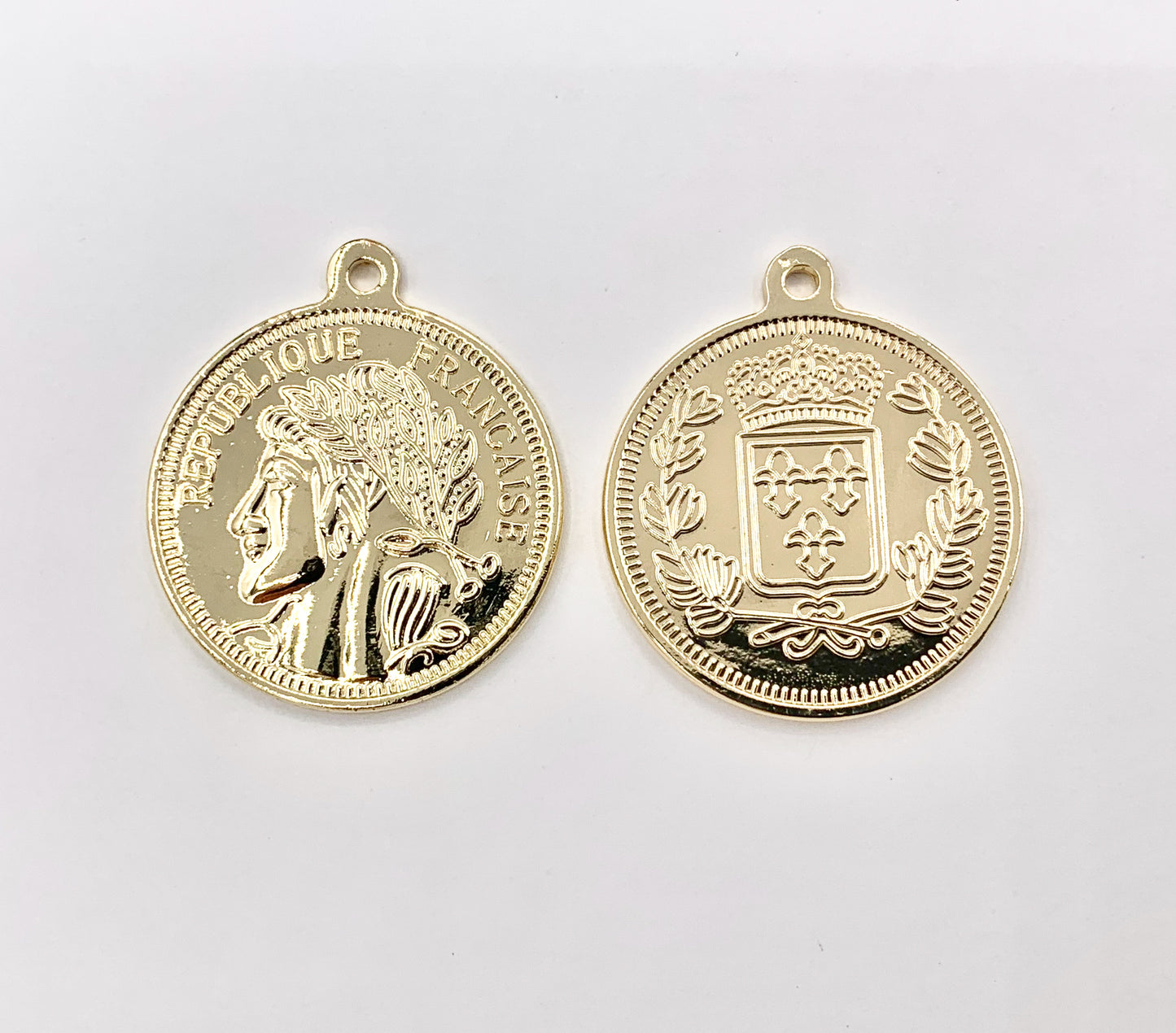 25mm Republique Francaise Token Coin Pendant in 18K Gold plated Copper 8 PCS