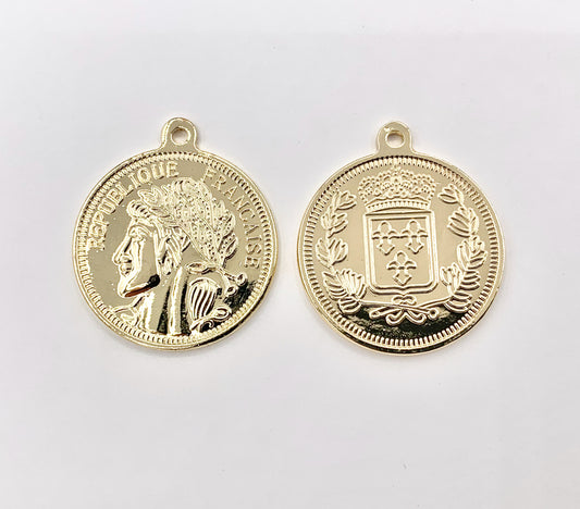 25mm Republique Francaise Token Coin Pendant in 18K Gold plated Copper 8 PCS