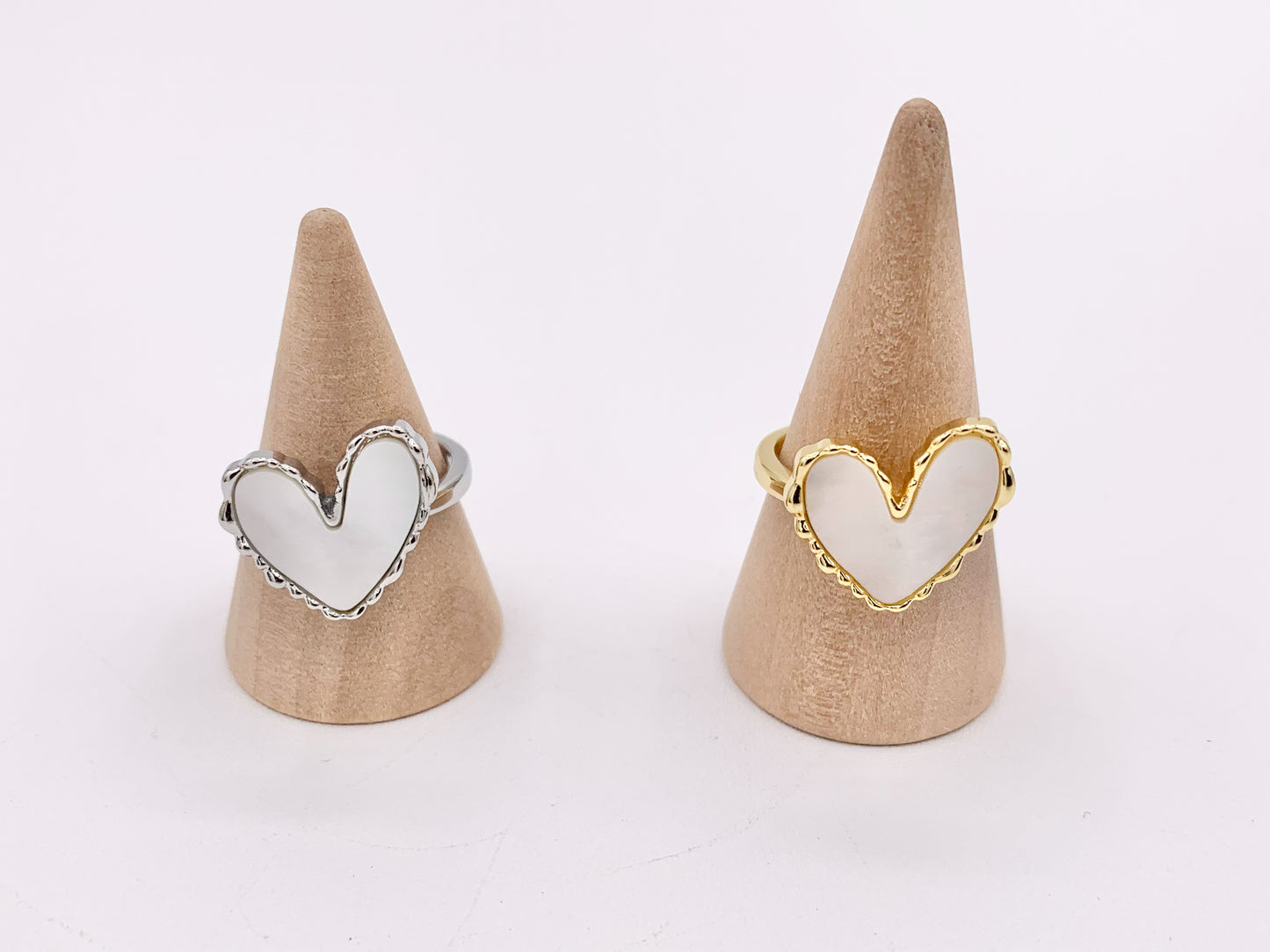 Dainty Abstract Heart White Lip Shell Adjustable Ring in 18K Real Gold/Silver Plated Copper 6 PCS