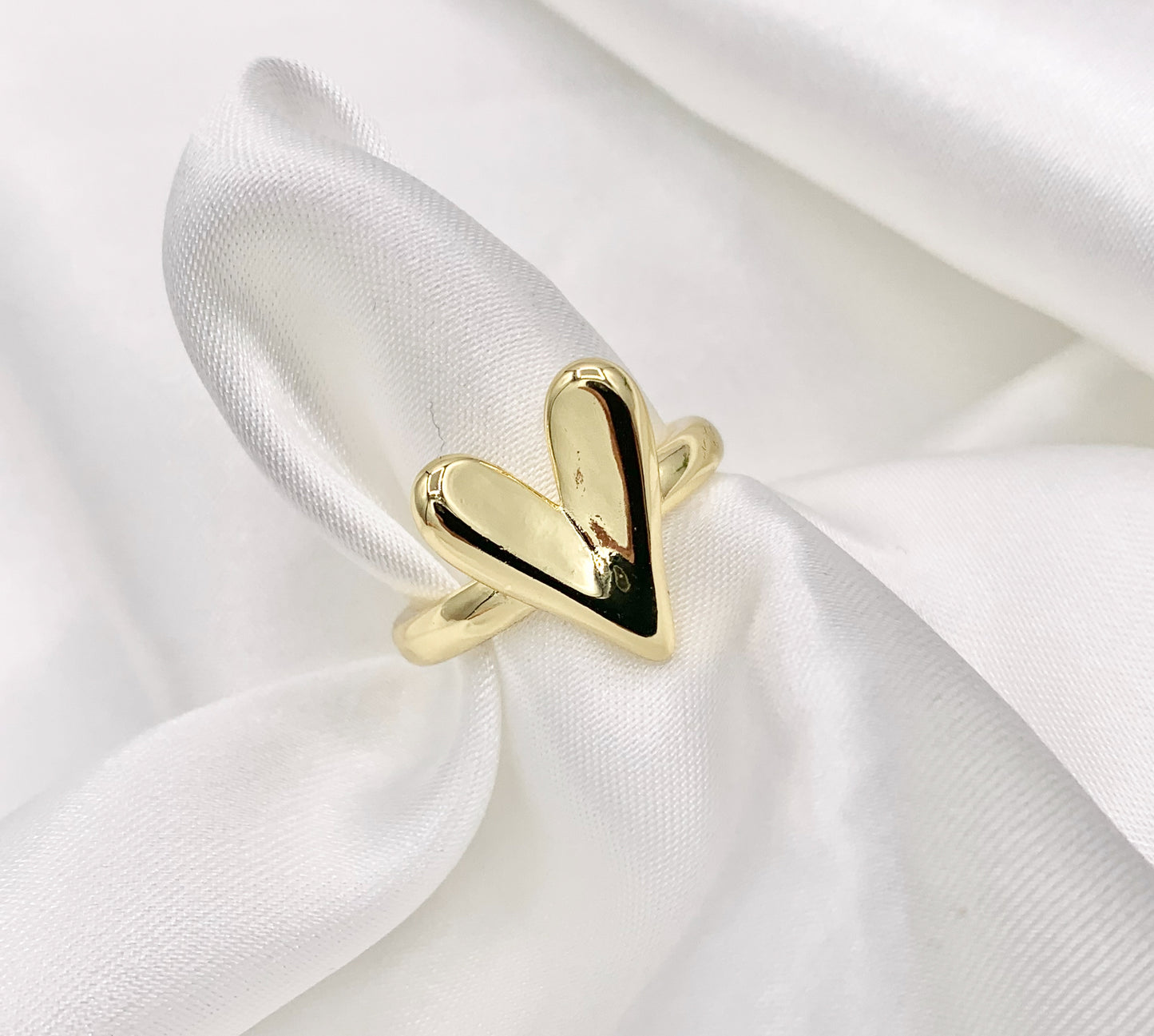 Plain Simple Heart Adjustable Ring in Real Gold 18K Plated Copper 6 PCS
