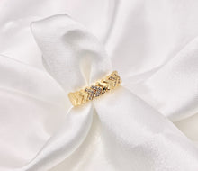 Load image into Gallery viewer, Chevron V Shaped Ring in CZ Pave Real Gold 18K Plated Copper Adjustable Ring 5 PCS
