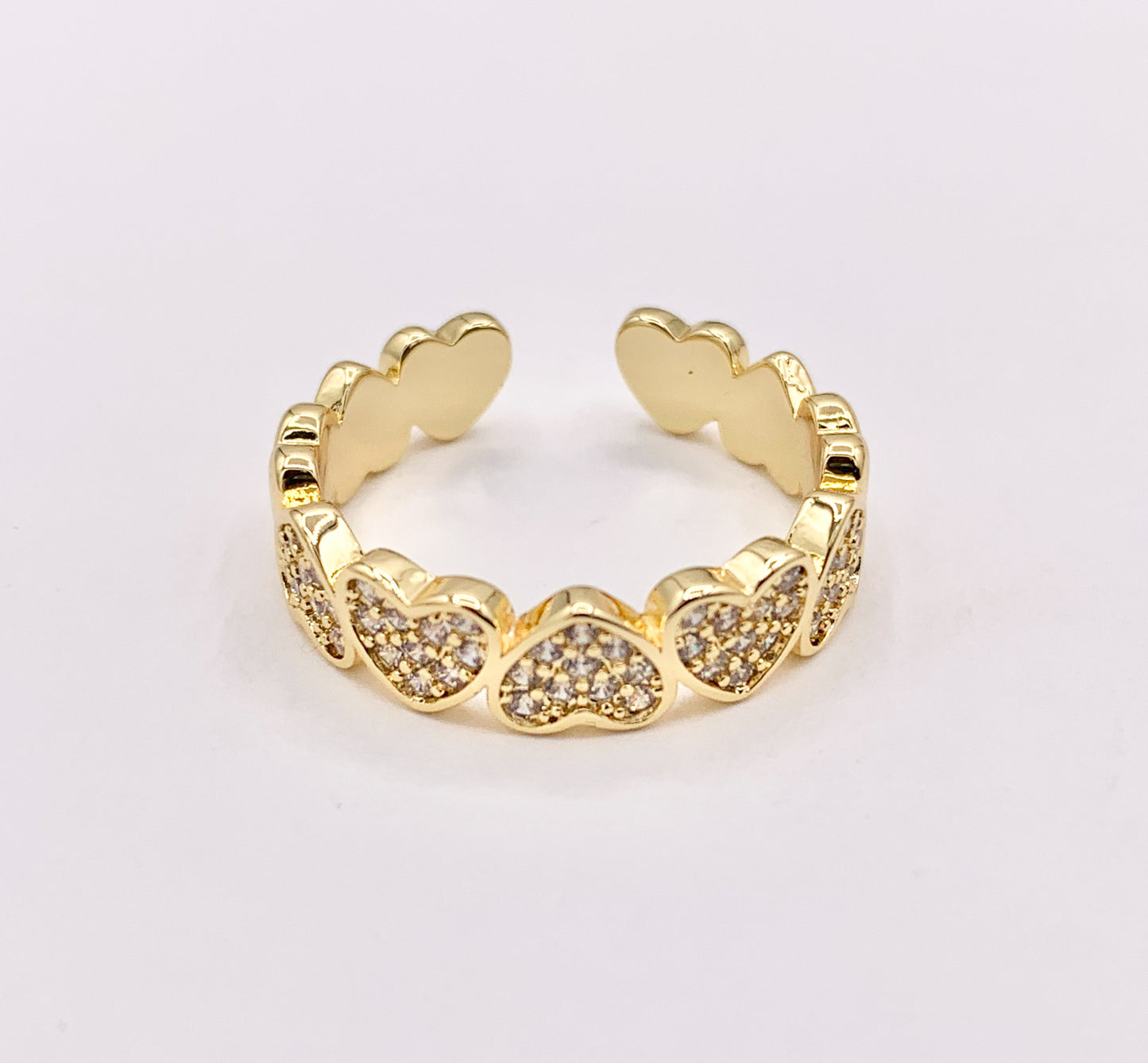 Cute Hearts in Cubic Zirconia Rhinestone Adjustable Rings Bands in 18K Gold Plated Copper 5 PCS