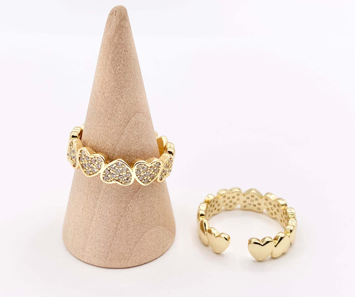 Cute Hearts in Cubic Zirconia Rhinestone Adjustable Rings Bands in 18K Gold Plated Copper 5 PCS