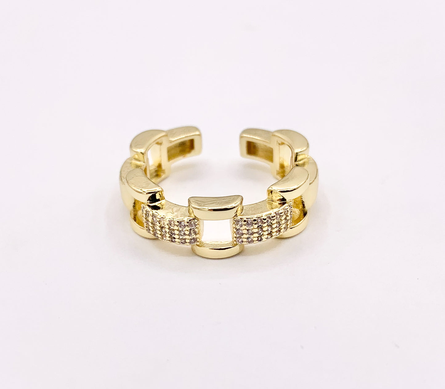 Rectangle CZ Pave Link Rings in 18K Gold Plated Copper 4 PCS