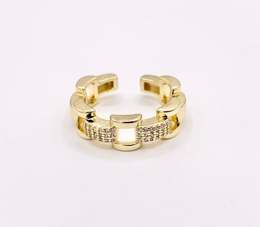 Rectangle CZ Pave Link Rings in 18K Gold Plated Copper 4 PCS
