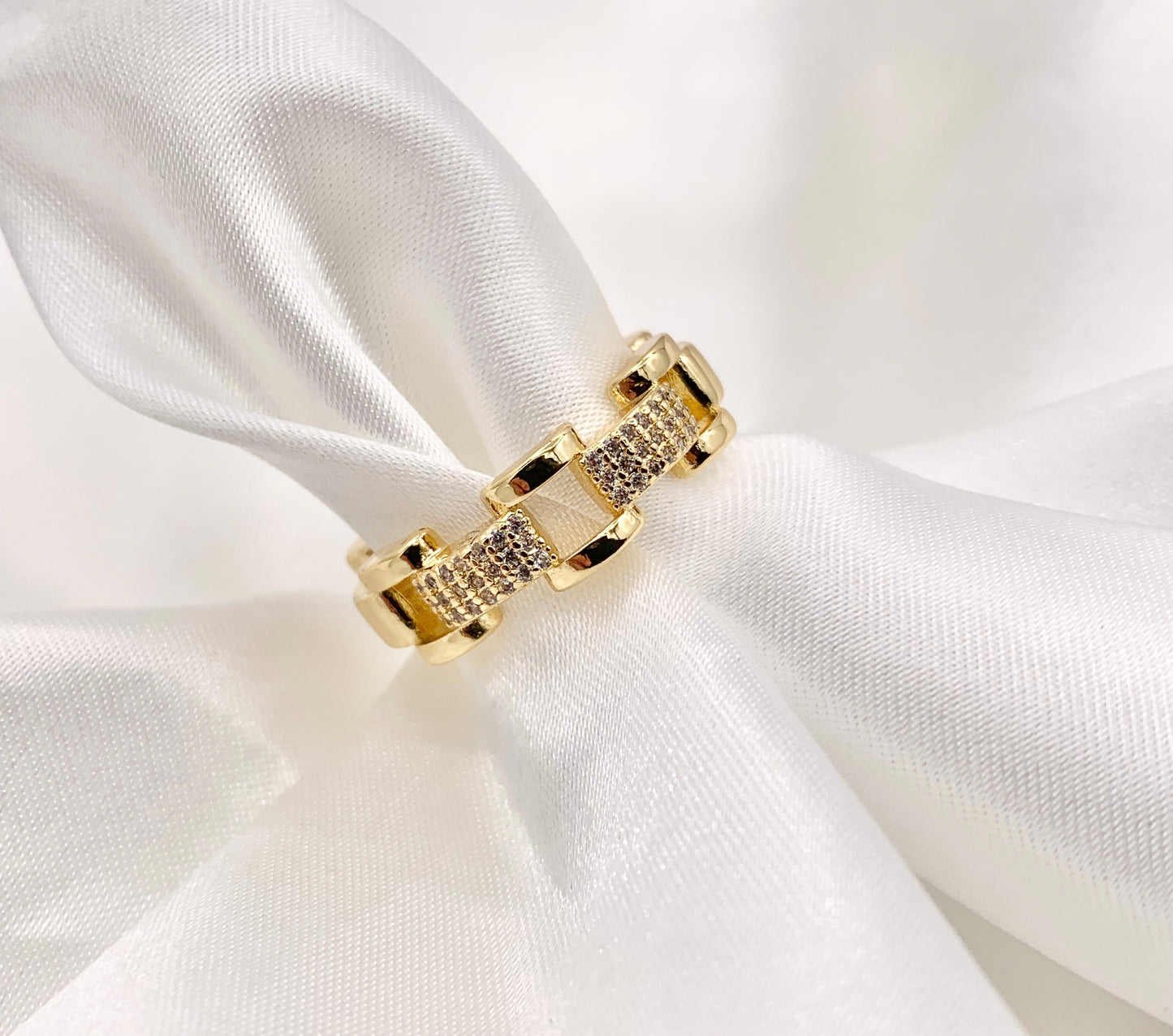 Rectangle CZ Pave Link Rings in 18K Gold Plated Copper 4 PCS