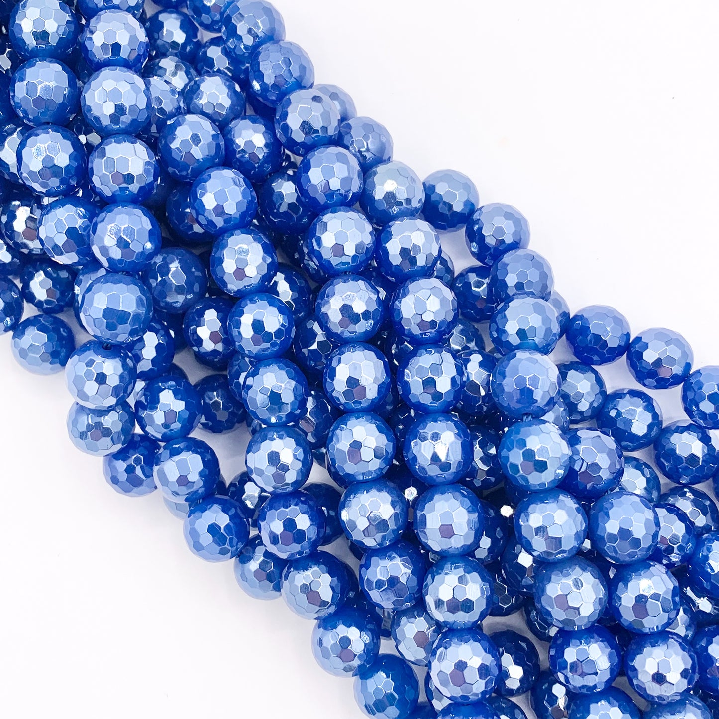 Mystic Electroplated Blue Agate Coated Faceted Round Beads 8mm 10mm 15"