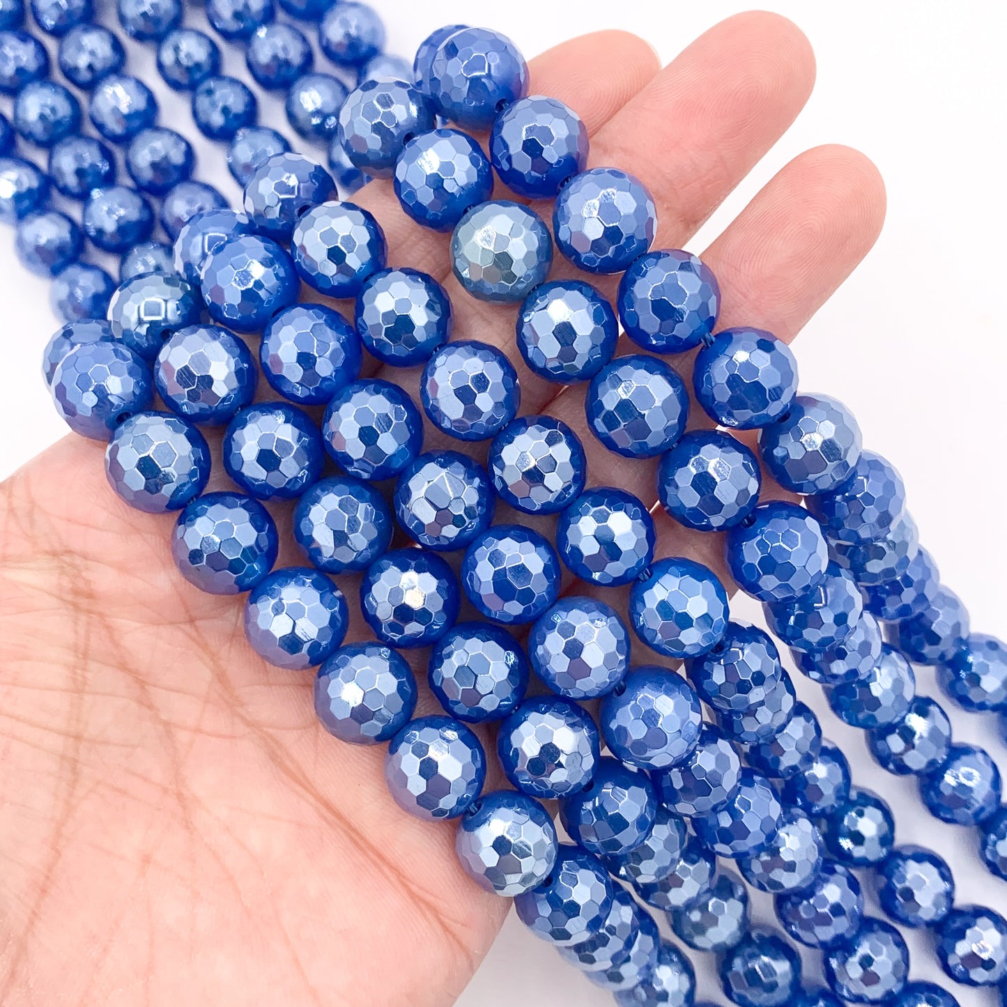 Mystic Electroplated Blue Agate Coated Faceted Round Beads 8mm 10mm 15"