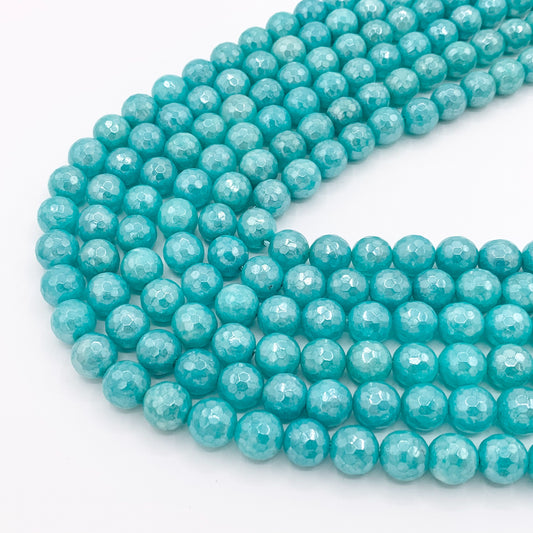 Mystic Electroplated Cyan Jade Coated Faceted Round Beads 6mm 8mm 10mm 12mm 15"