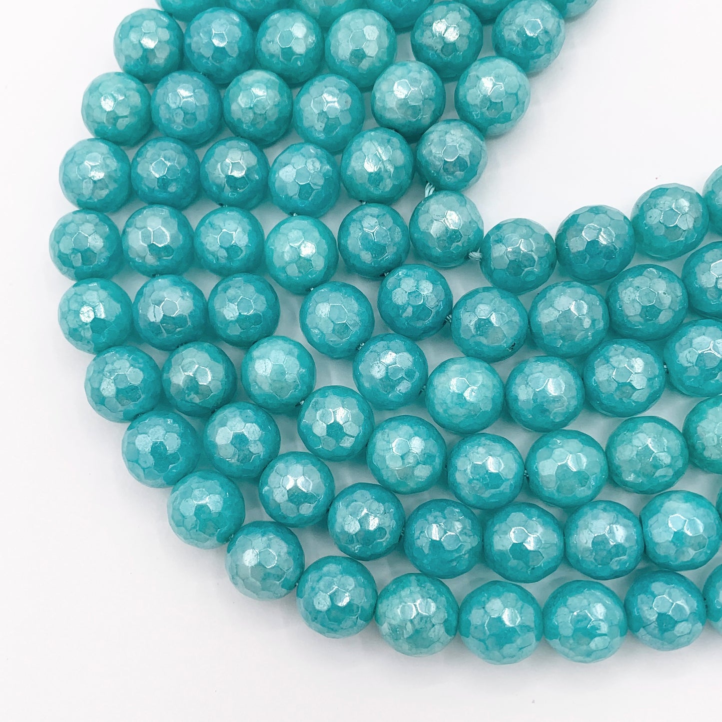 Mystic Electroplated Cyan Jade Coated Faceted Round Beads 6mm 8mm 10mm 12mm 15"