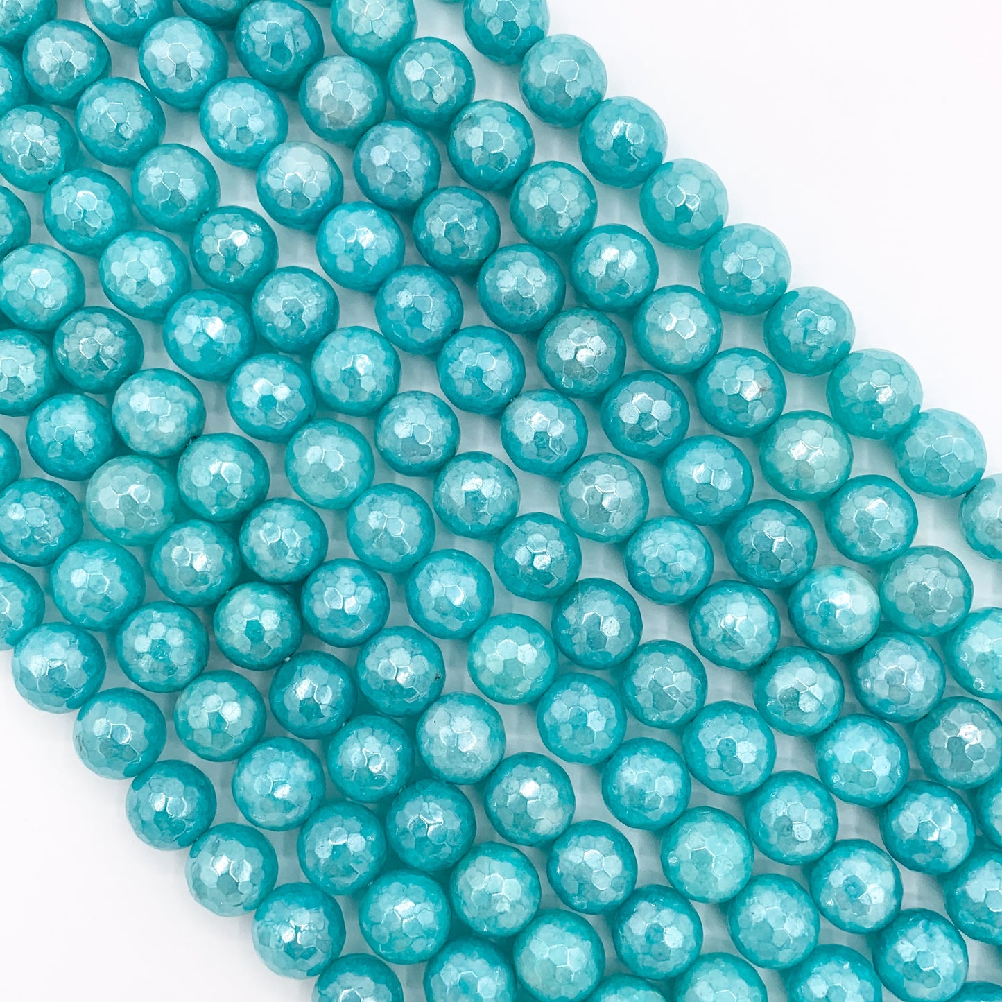 Mystic Electroplated Cyan Jade Coated Faceted Round Beads 6mm 8mm 10mm 12mm 15"