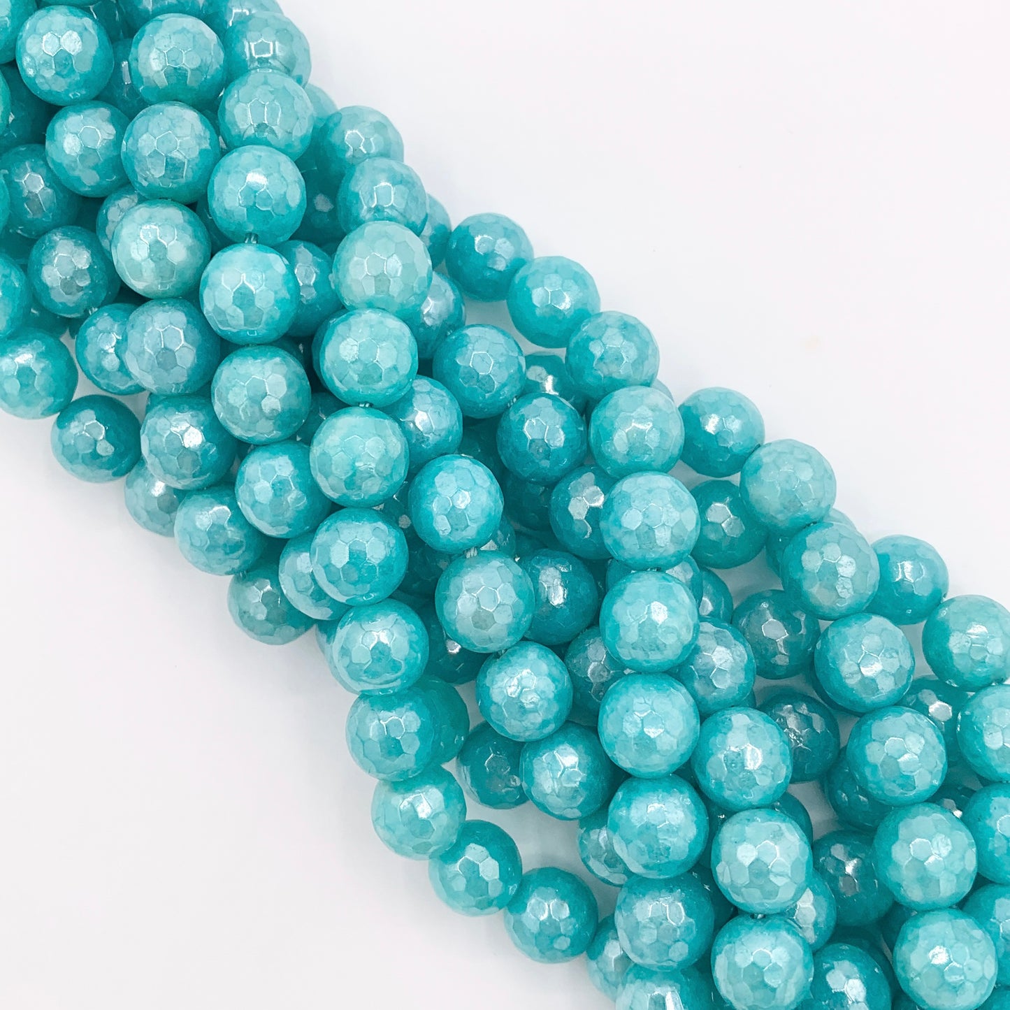 Mystic Electroplated Cyan Jade Coated Faceted Round Beads 6mm 8mm 10mm 12mm 15"