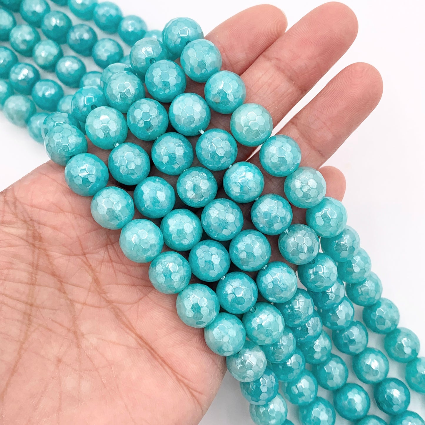 Mystic Electroplated Cyan Jade Coated Faceted Round Beads 6mm 8mm 10mm 12mm 15"