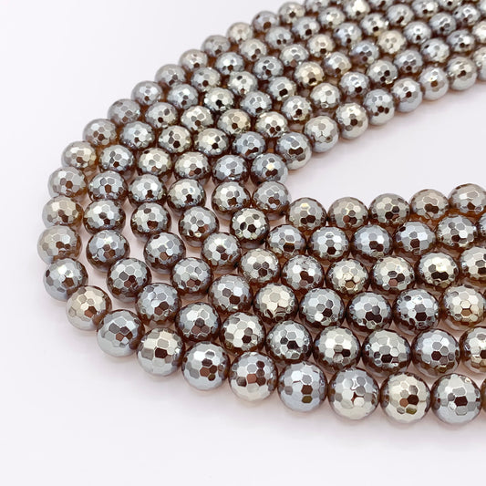 Mystic Electroplated Brown Agate Coated Faceted Round Beads 6mm 8mm 10mm 12mm 15"