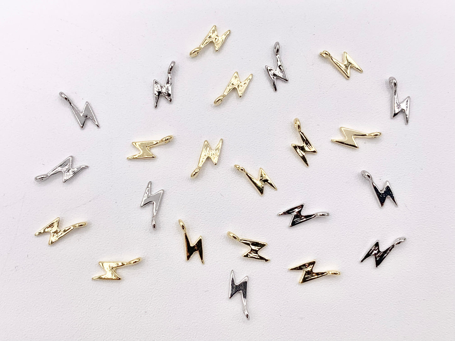 Dainty Cute Lightning Bolt Charms in Real Gold/Silver 18K Plated Over Brass 30 PCS