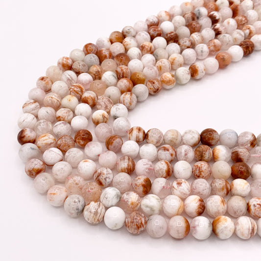 Cherry Blossom Agate Round Shiny Natural Stone Beads 8mm 9mm 10mm For Jewelry Making 15"