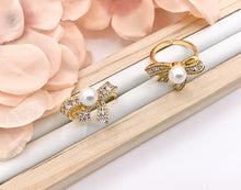 Load image into Gallery viewer, Beautiful Pearl Bow Tie Adjustable Ring in Real Gold 18K Plated with CZ Pave 4 PCS
