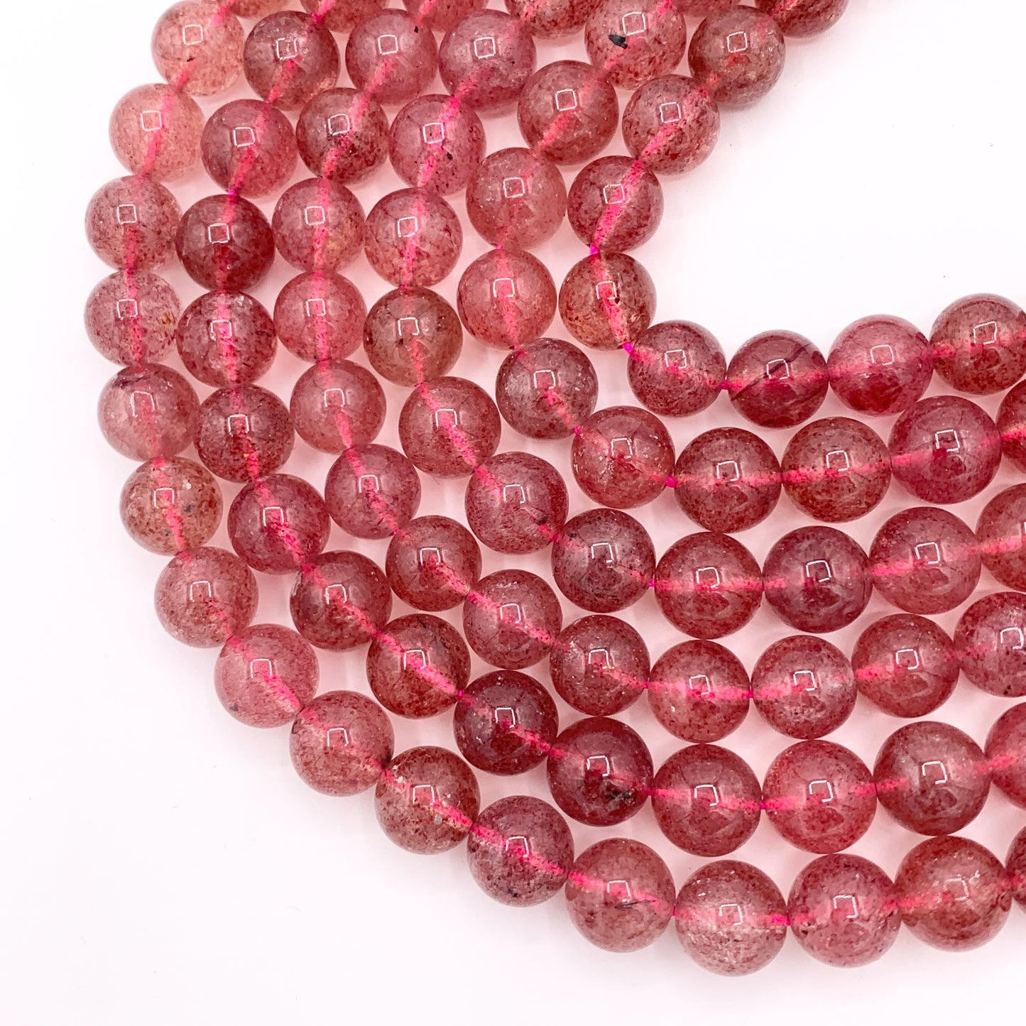 Strawberry Quartz Round Shiny Natural Gemstone Beads 6mm 8mm 9mm 10mm For Jewelry Making 15"