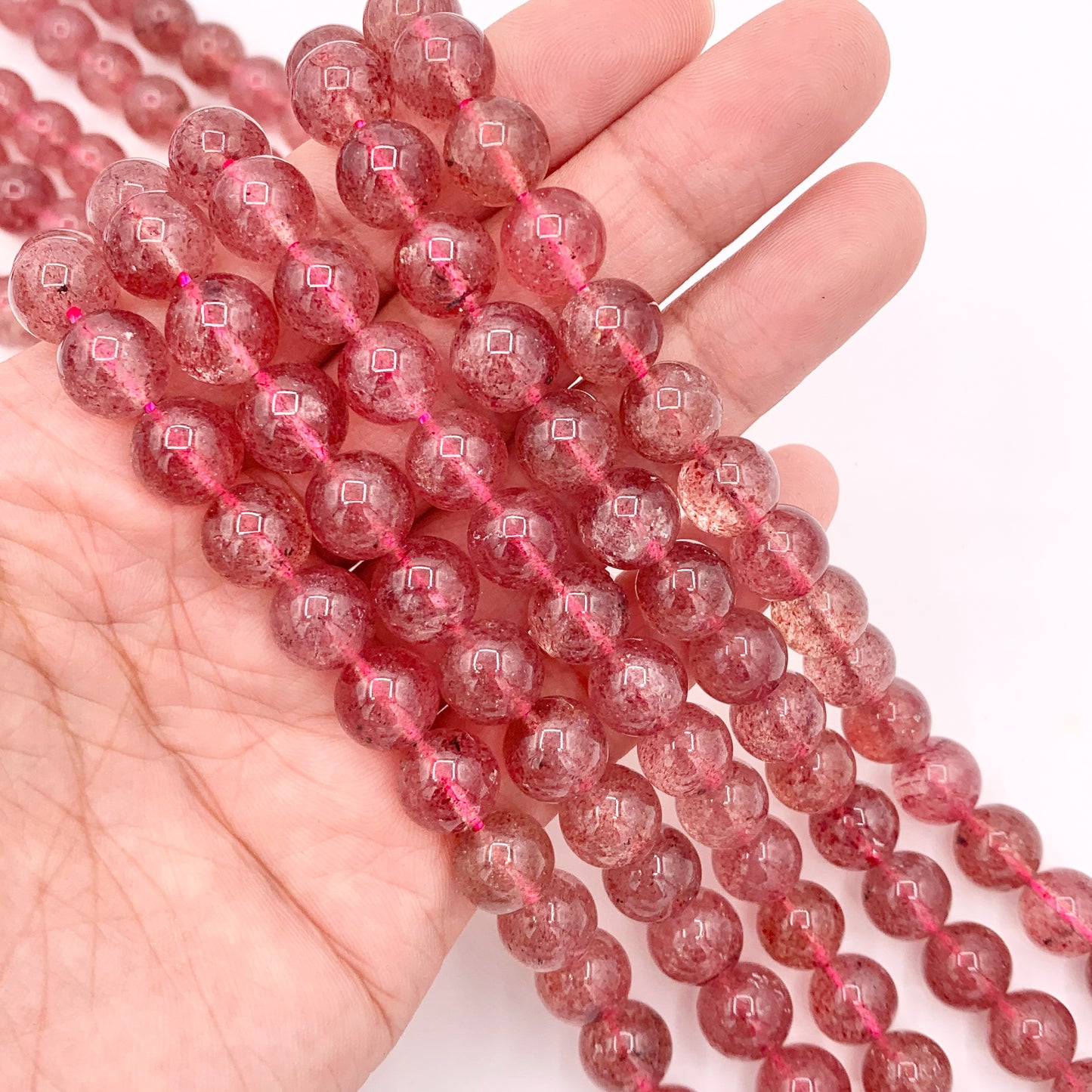 Strawberry Quartz Round Shiny Natural Gemstone Beads 6mm 8mm 9mm 10mm For Jewelry Making 15"