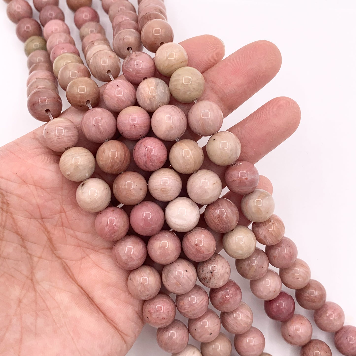 Rhodonite Round Smooth Shiny Natural Pink Stone Beads 4-12mm For Jewelry Making 15"