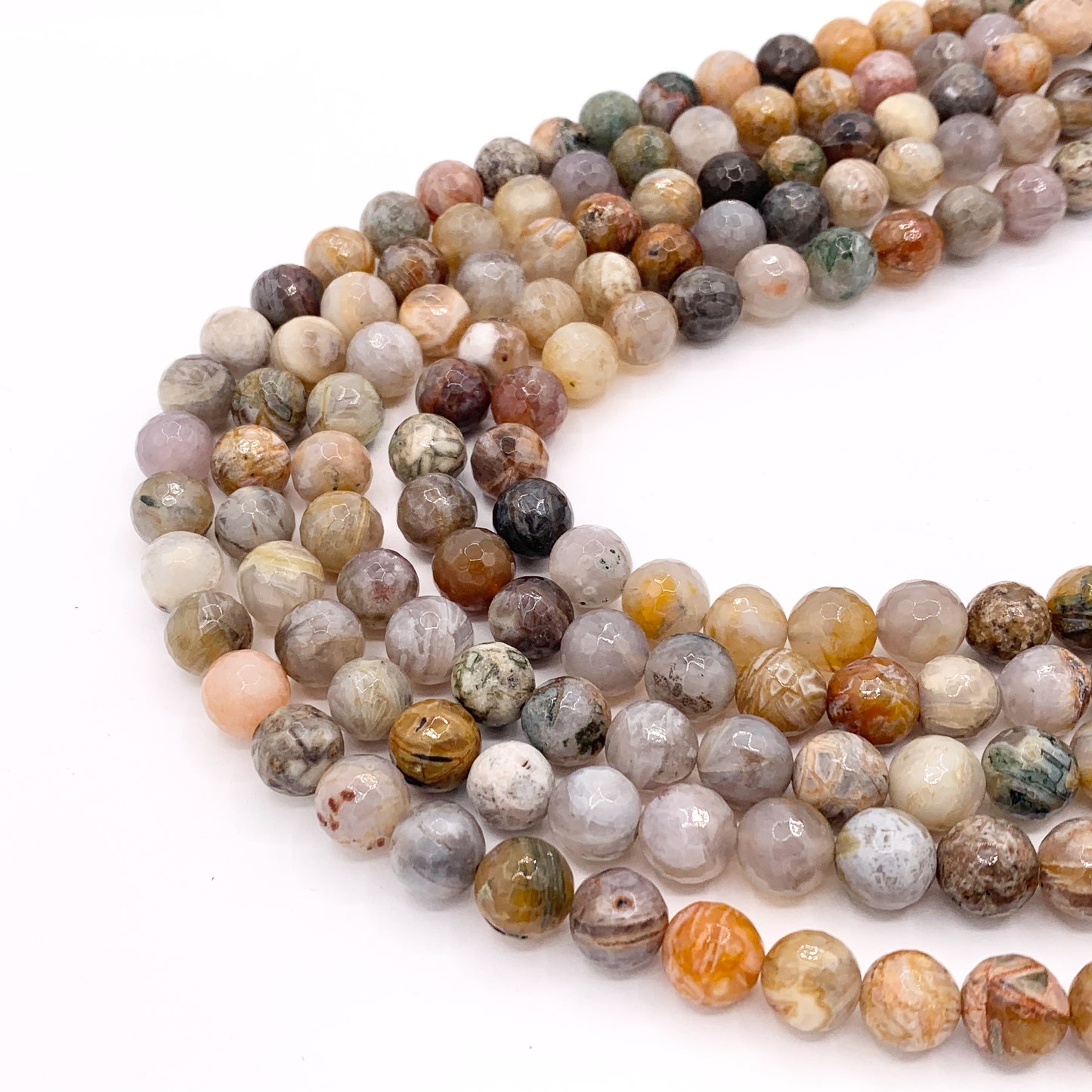 Bamboo Leaf Agate Round Faceted Shiny Natural Stone Beads 6mm 8mm 10mm 15"