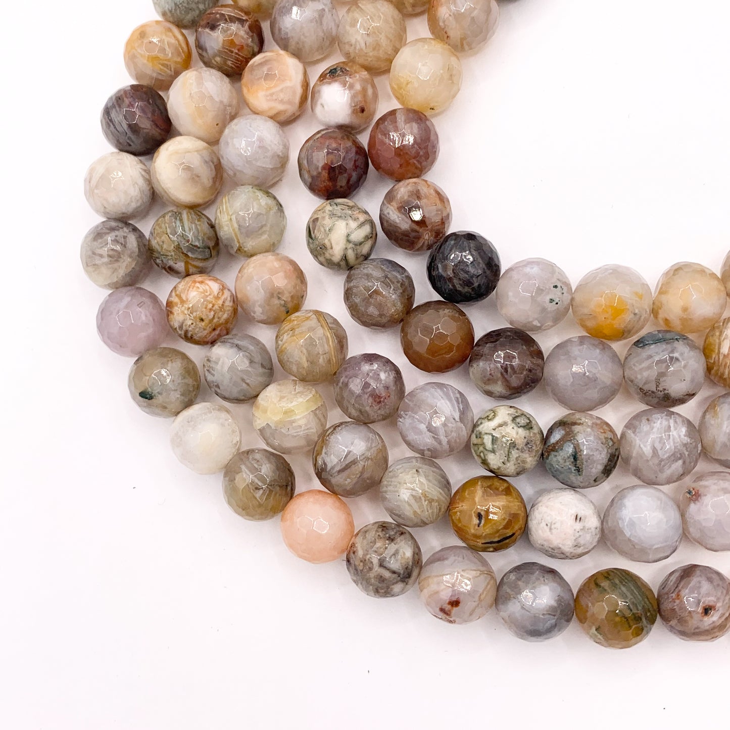 Bamboo Leaf Agate Round Faceted Shiny Natural Stone Beads 6mm 8mm 10mm 15"