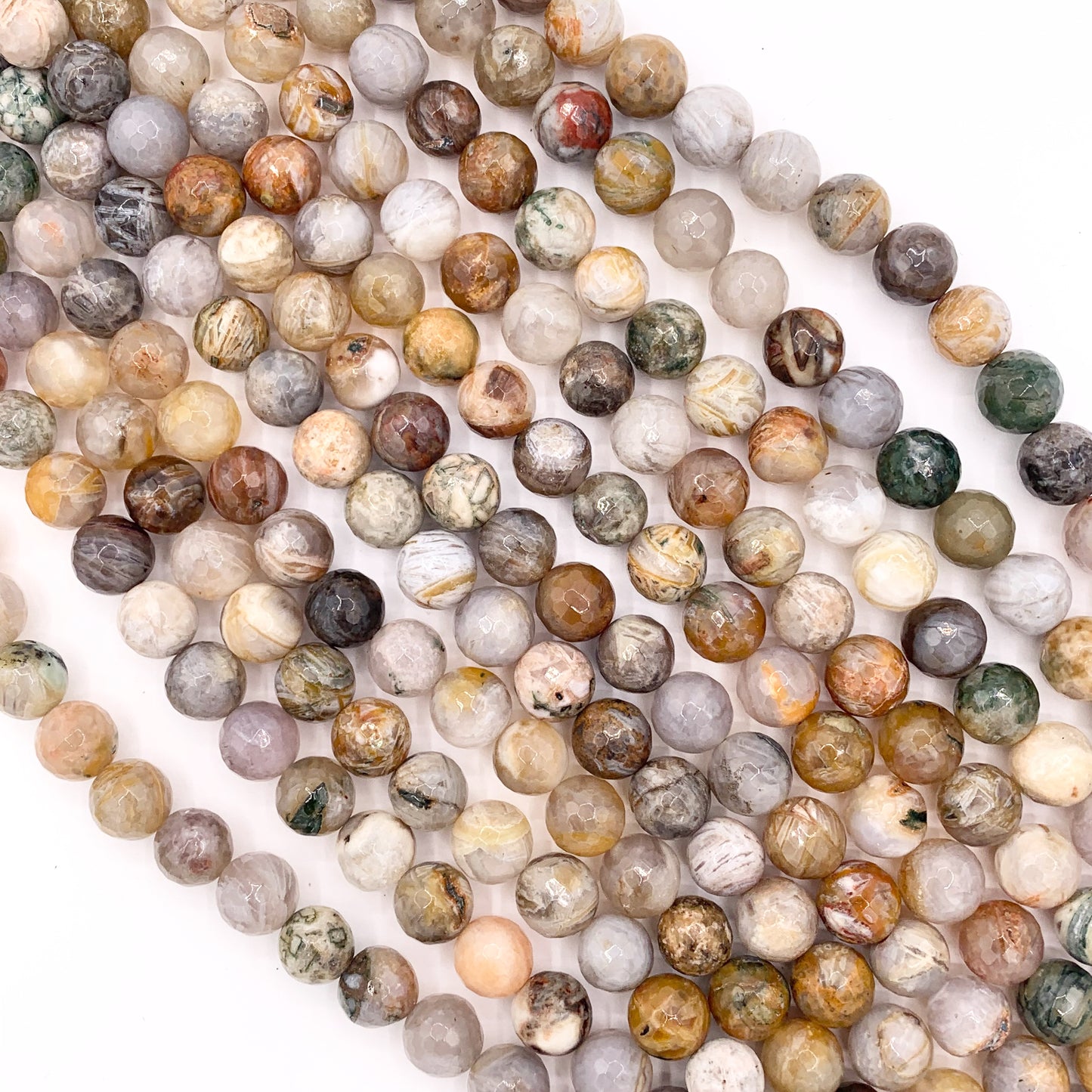 Bamboo Leaf Agate Round Faceted Shiny Natural Stone Beads 6mm 8mm 10mm 15"