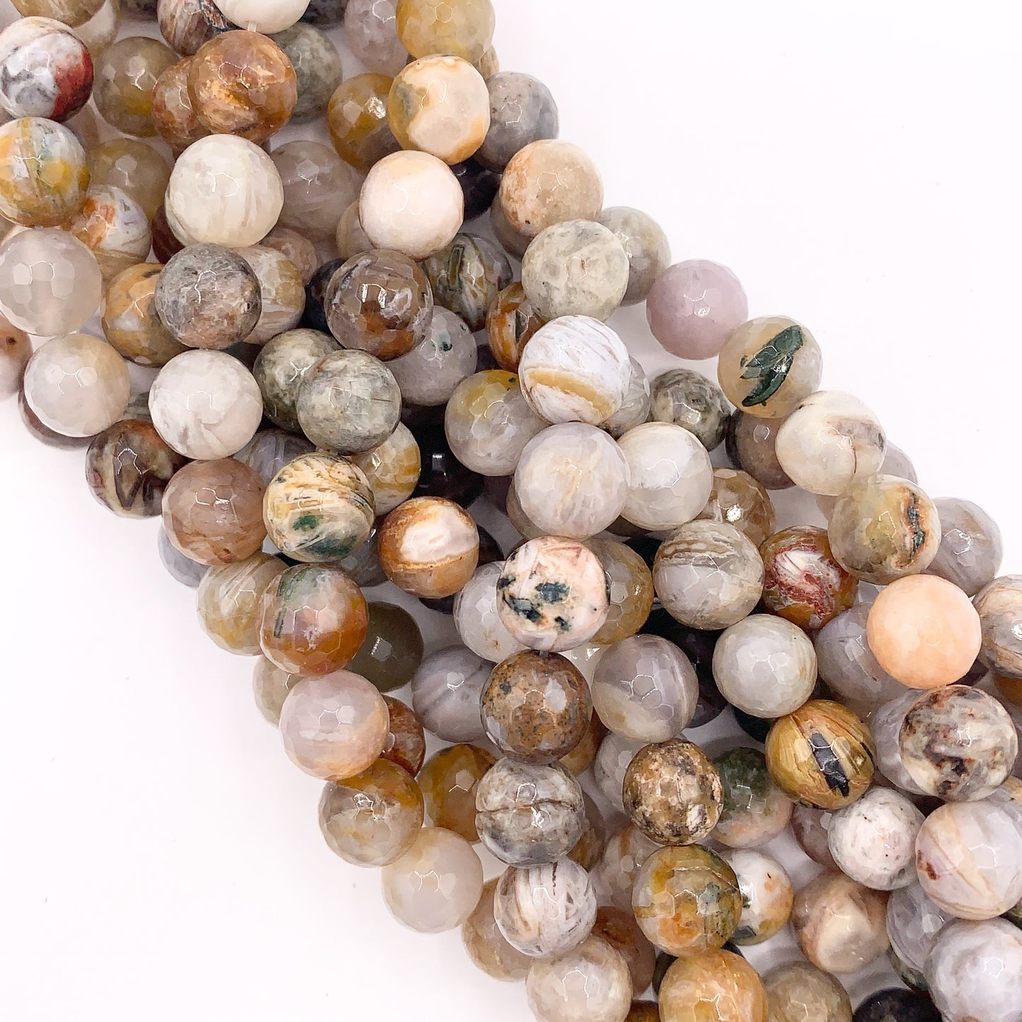 Bamboo Leaf Agate Round Faceted Shiny Natural Stone Beads 6mm 8mm 10mm 15"