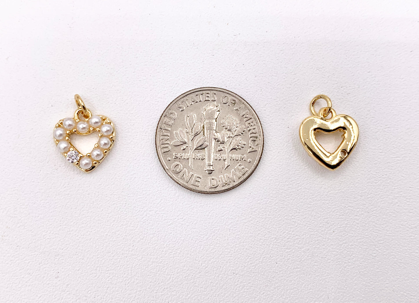Tiny Mother of Pearl CZ Pave Heart Charm in Real Gold Plated 18K Over Copper 10 PCS
