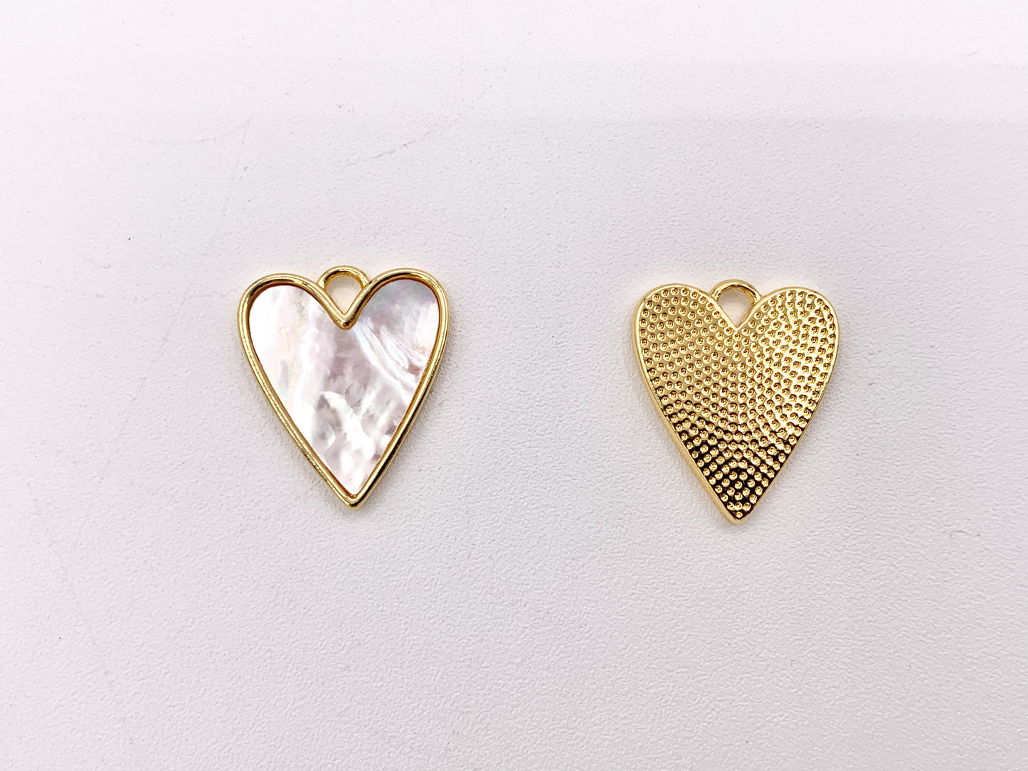 Mother of Pearl Heart Pendant Charm in Real Gold 18K Plated Over Brass 6PCS