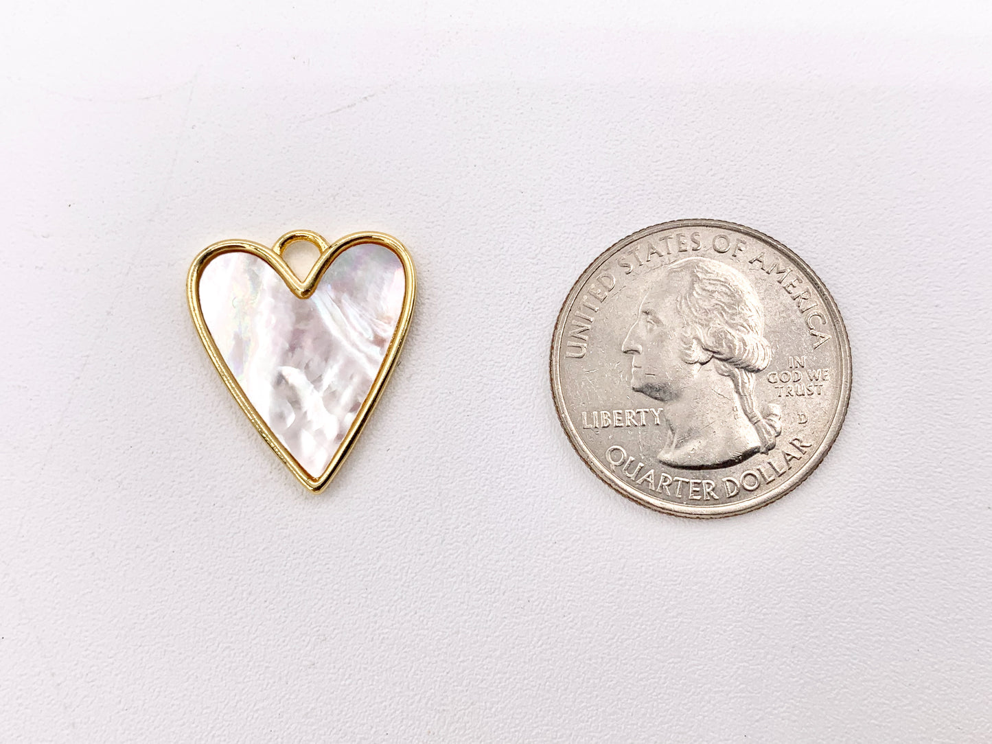 Mother of Pearl Heart Pendant Charm in Real Gold 18K Plated Over Brass 6PCS