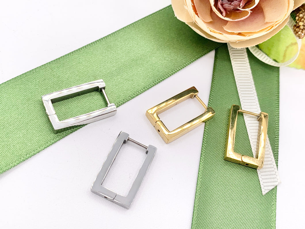 Stainless Steel Rectangle Earrings Huggies in 18K Gold/Silver plated Stainless Steel 3 PAIRS