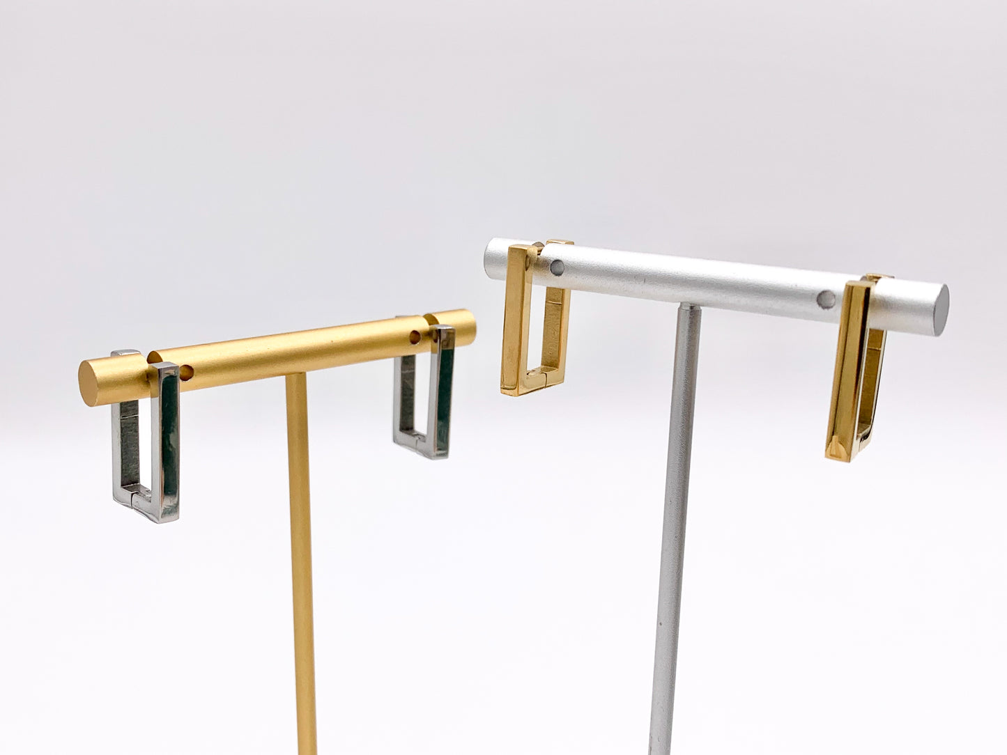 Stainless Steel Rectangle Earrings Huggies in 18K Gold/Silver plated Stainless Steel 3 PAIRS