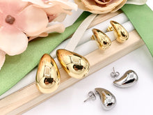 Load image into Gallery viewer, Stainless Steel Drop Puffy Earrings in 18K Gold or Silver Plated Stainless Steel
