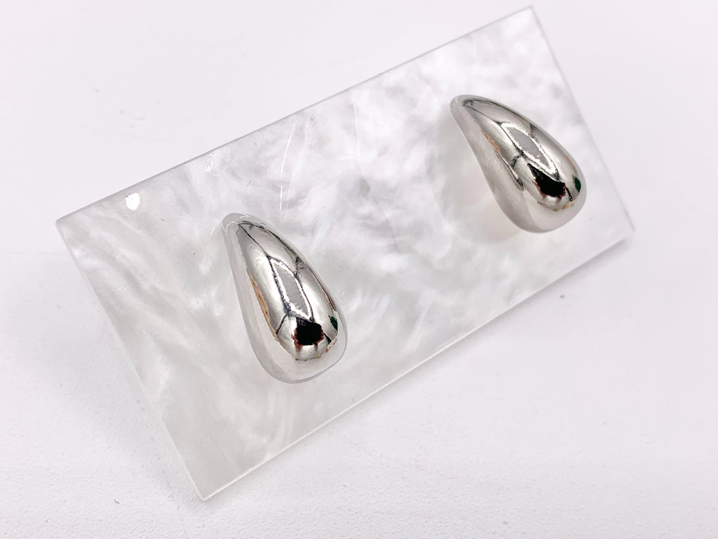 Stainless Steel Drop Puffy Earrings in 18K Gold or Silver Plated Stainless Steel