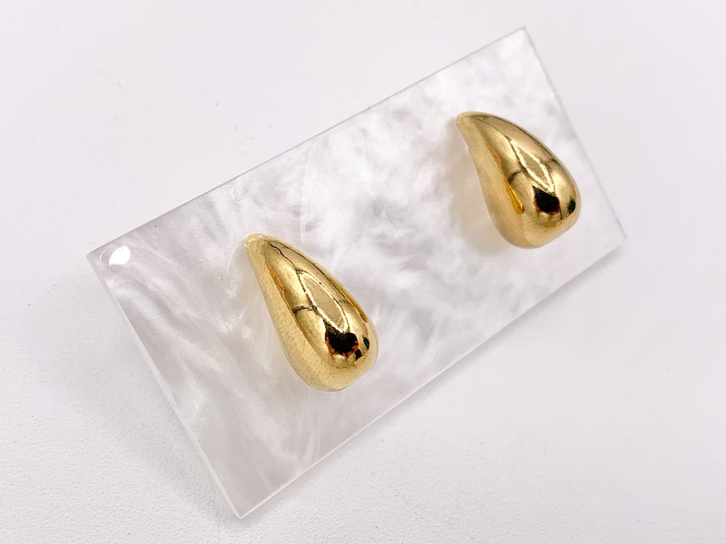 Stainless Steel Drop Puffy Earrings in 18K Gold or Silver Plated Stainless Steel