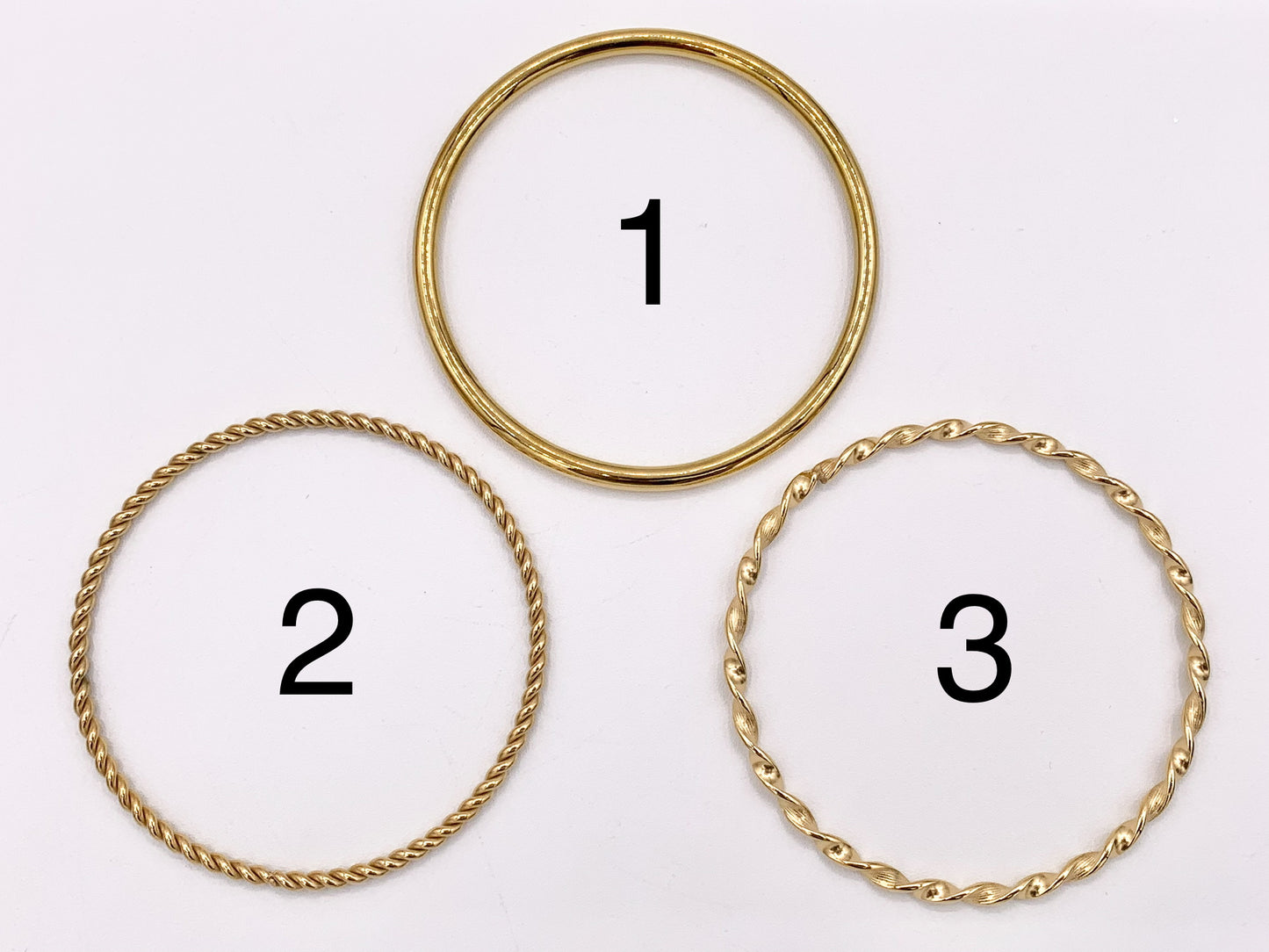 8 " Stainless Steel Round Plain and Twisted Roped Close Bangles in 18K Gold plated Stainless Steel