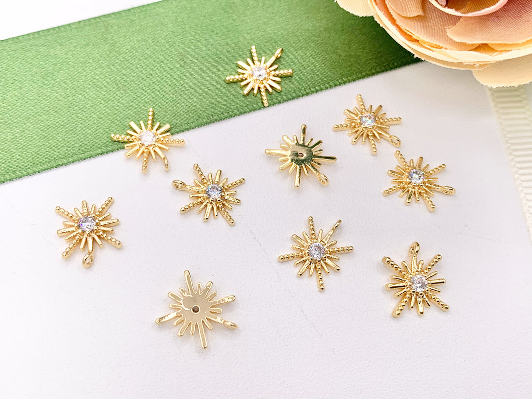 Micro CZ Starburst Pave Pendant in Real Gold 18K Plated Brass 10 PCS