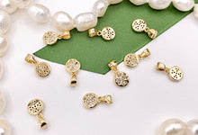 Cargar imagen en el visor de la galería, Tiny Coin Clover Charms with Bail in Real Gold 18K Plated CZ Pave Brass 10PCS
