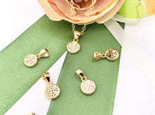 Cargar imagen en el visor de la galería, Tiny Coin Clover Charms with Bail in Real Gold 18K Plated CZ Pave Brass 10PCS
