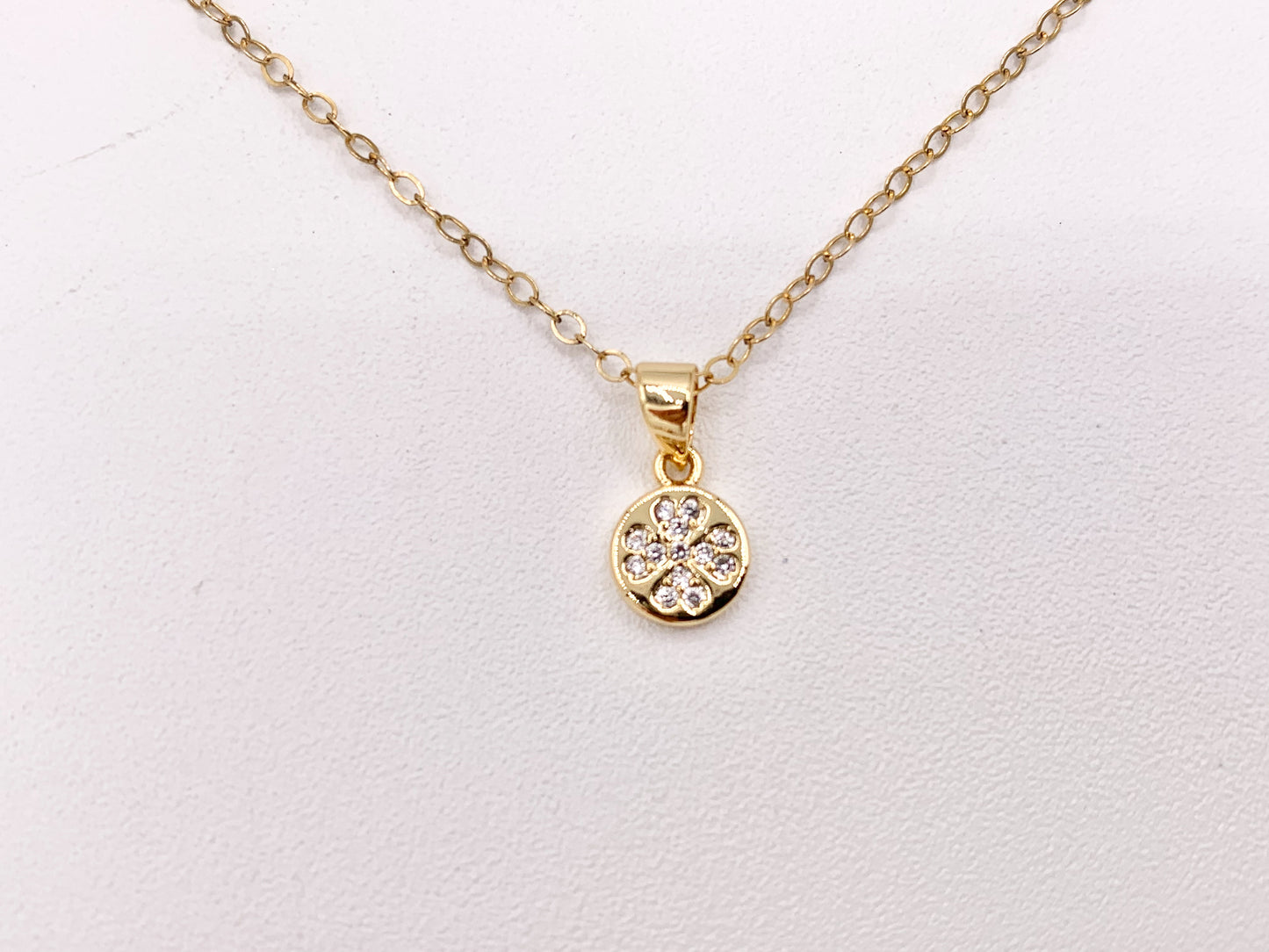 Tiny Coin Clover Charms with Bail in Real Gold 18K Plated CZ Pave Brass 10PCS