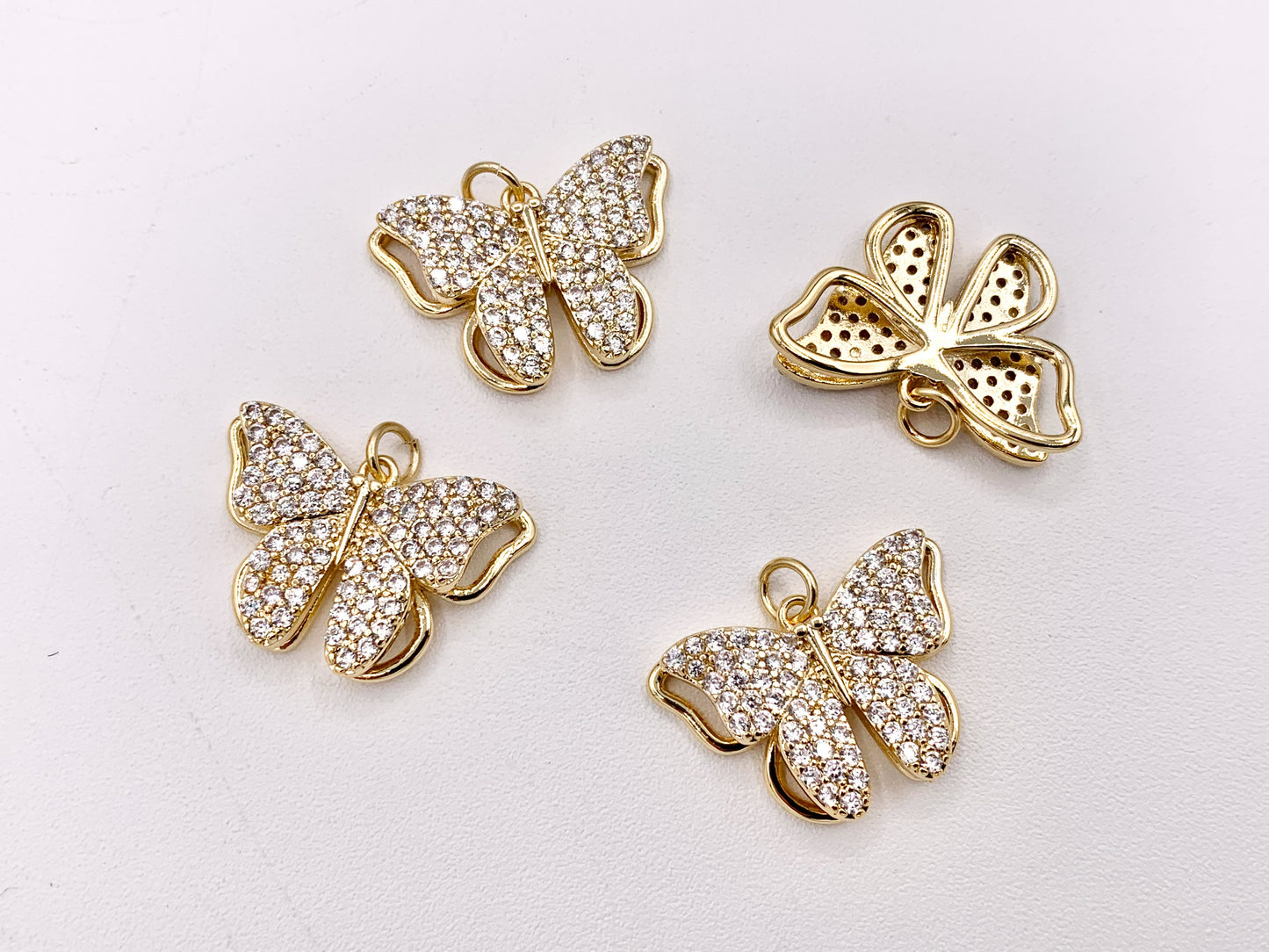 Beautiful Large Butterfly Pendant Charms in 18K Gold Plated CZ Pave Over Copper 5 PCS