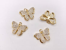 Cargar imagen en el visor de la galería, Beautiful Large Butterfly Pendant Charms in 18K Gold Plated CZ Pave Over Copper 5 PCS
