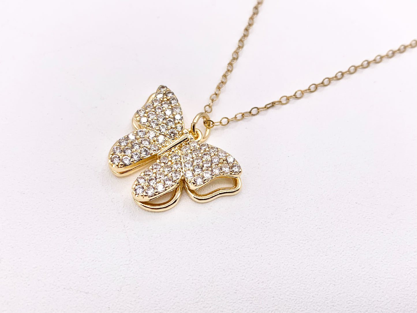 Beautiful Large Butterfly Pendant Charms in 18K Gold Plated CZ Pave Over Copper 5 PCS