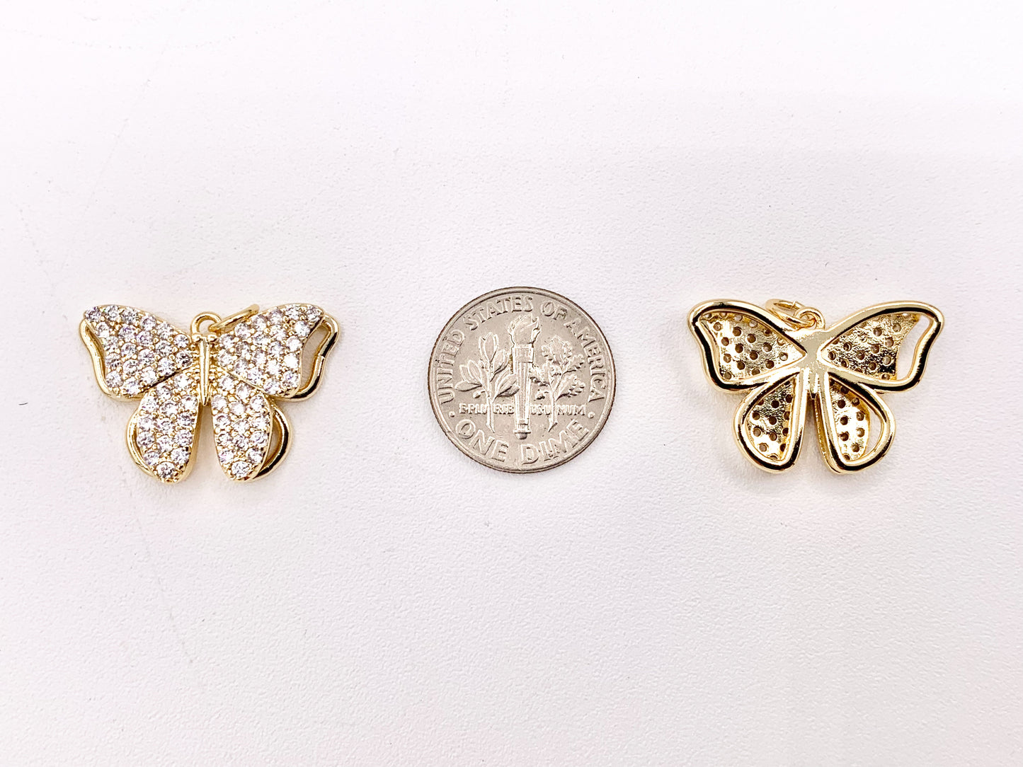 Beautiful Large Butterfly Pendant Charms in 18K Gold Plated CZ Pave Over Copper 5 PCS