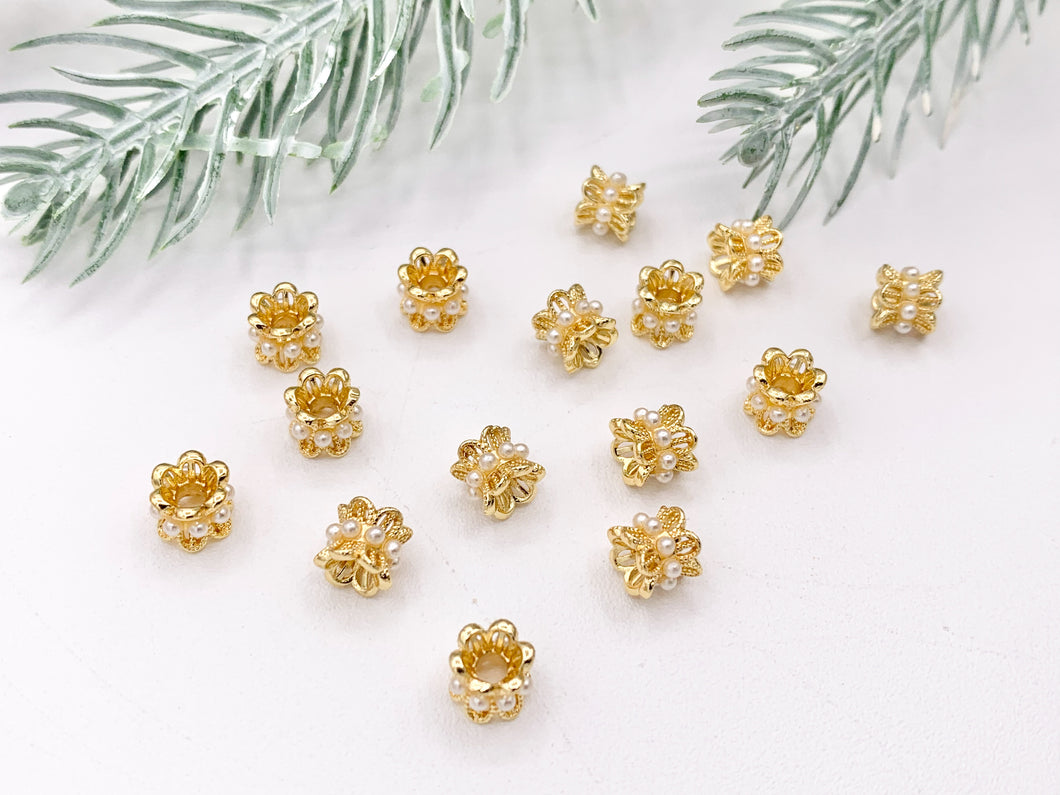 Exquisite Filigree Floral Pearls Spacer Beads | Real Gold 18K Plated Tiny 6mm Spacer Beads Over Brass for Jewelry Making 15PCS